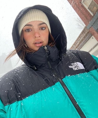 Emily Ratajkowski in the snow with blush