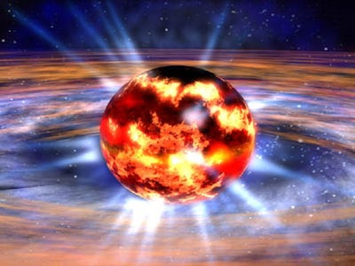 A digital illustration of a bizarrely small neutron star that may be made of quarks