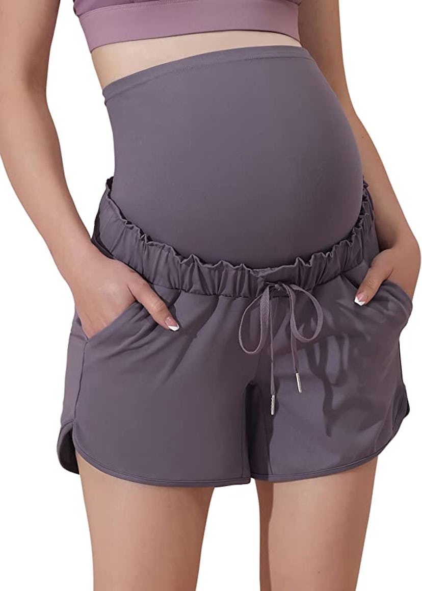 Maacie Maternity Active Shorts With Pockets And Drawstring Waist