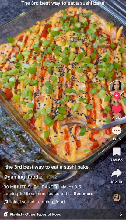 This TikToker shows how to make TikTok's sushi bake recipe at home. 