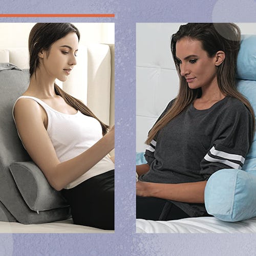A side-by-side image featuring photos of two women sitting against some of the best pillows for sitt...