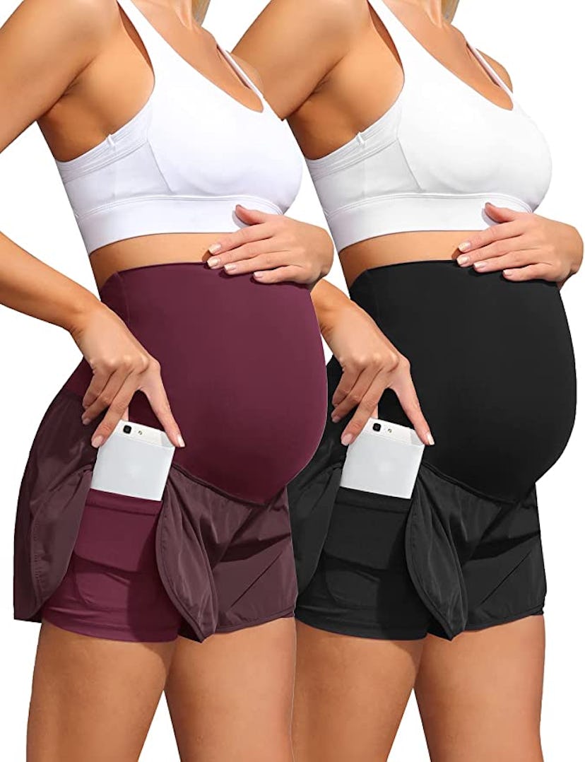 Maacie Maternity Layered Fast Drying Yoga Shorts With Liner (2-Pack)
