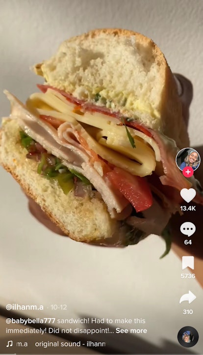 A TikToker shows how to make Bella Hadid's sandwich from TikTok. 