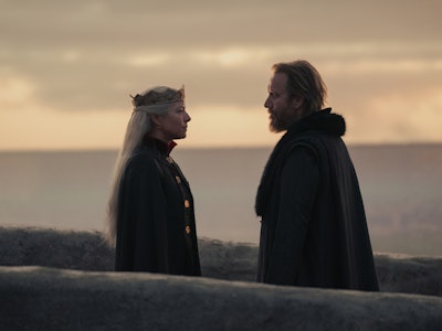 Emma D'Arcy as Rhaenyra Targaryen and Rhys Ifans as Otto Hightower in House of the Dragon Episode 10