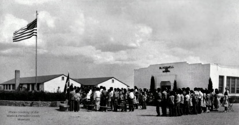 children lined up outside the Blackwell School 
