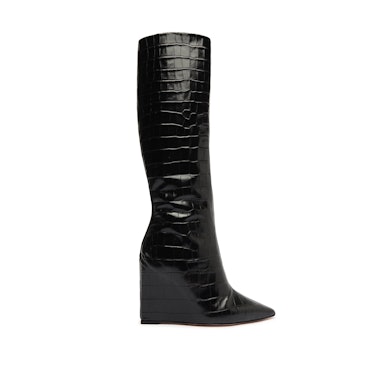 Schutz black croc wedge boots