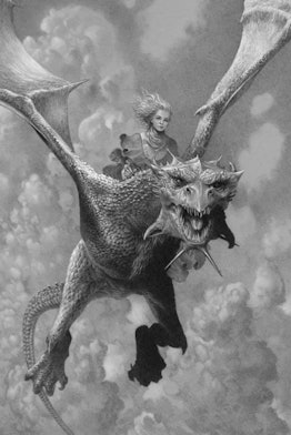 Baela Targaryen and Moondancer, illustrated by Douglas Wheatley for Fire & Blood.