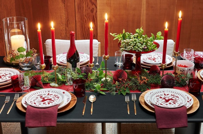 Christmas dining table decorated with items from West Elm's holiday collection