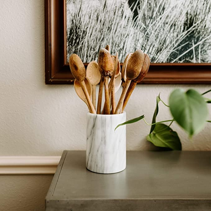 Thirteen Chefs White Marble Utensil Holder
