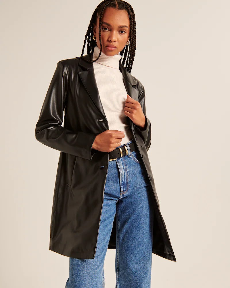 Long-Length Vegan Leather Coat