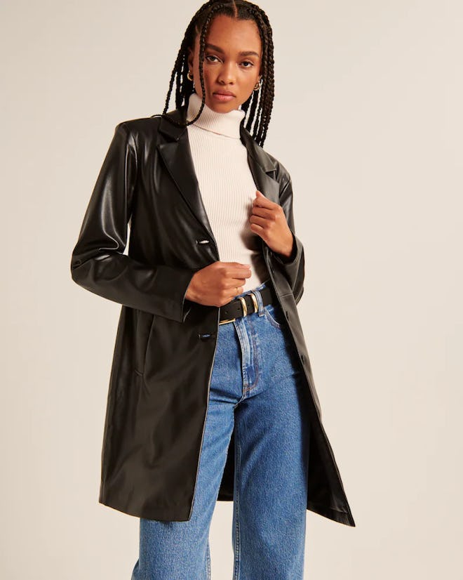 Long-Length Vegan Leather Coat