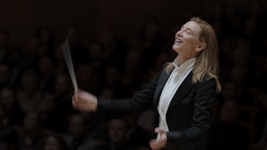 TAR Costume - Linda Tár wearing a black and white conductor outfit