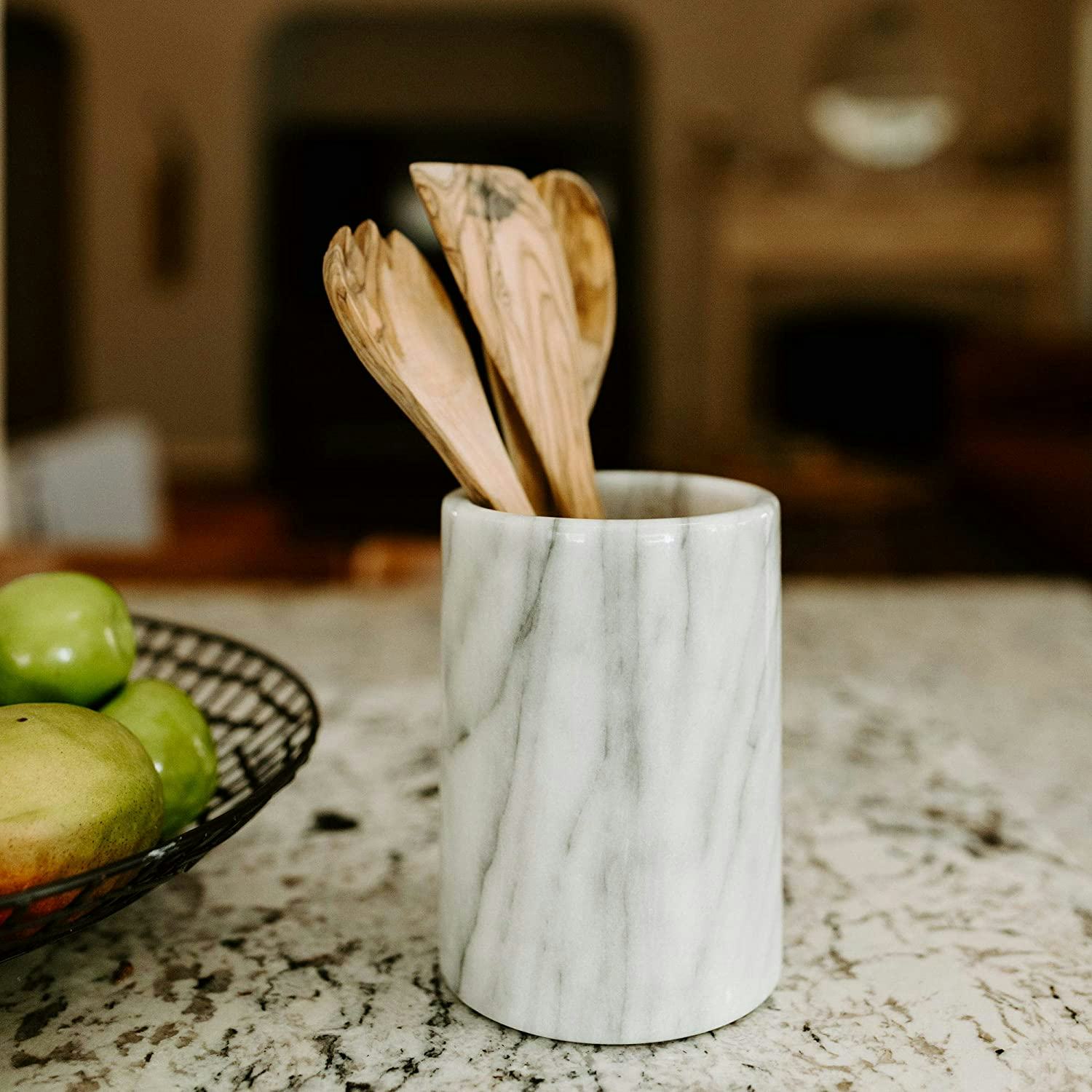 Thirteen Chefs White Marble Utensil Holder