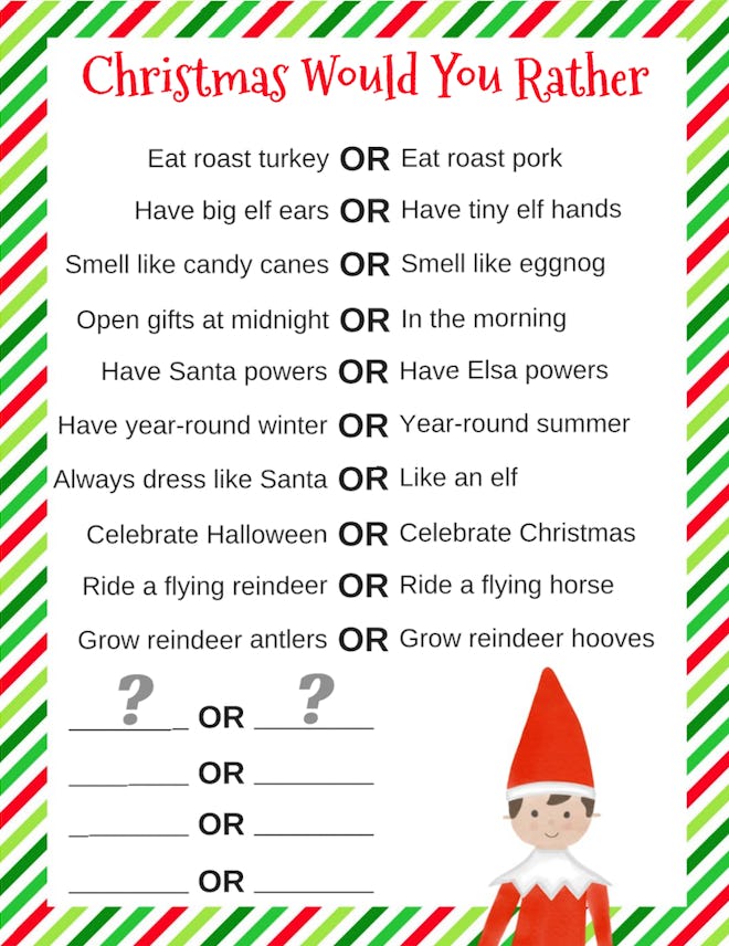 Elf on the Shelf Would You Rather Printable Prop