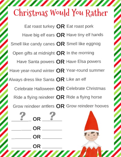 Elf on the Shelf Would You Rather Printable Prop