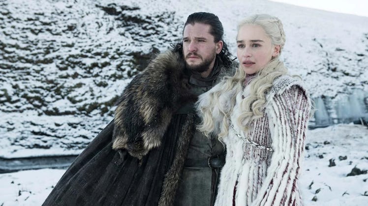 Kit Harington as Jon Snow and Emilia Clarke as Daenerys Targaryen in Game of Thrones Season 8