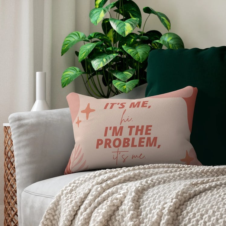 Taylor Swift's "Anti-Hero" music video decor for your home includes this throw pillow. 