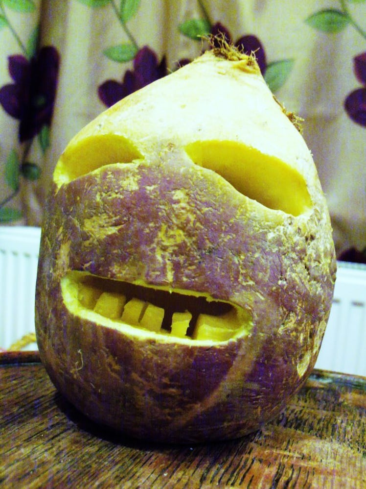 A turnip Jack-O-Lantern