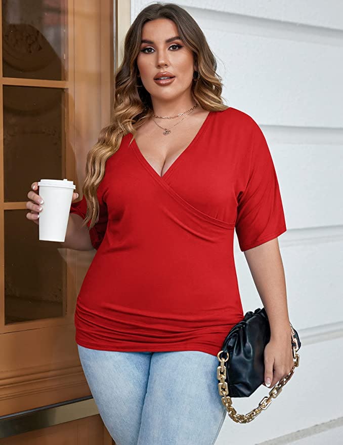 IN&rsquo;VOLAND Loose Short Sleeve Wrap Dolman Top