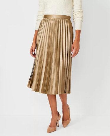 Ann Taylor Shimmer Pleated Midi Skirt