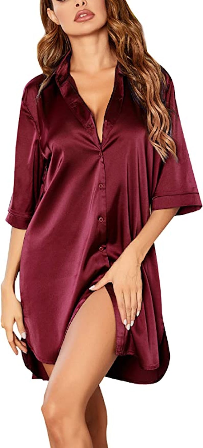 Ekouaer Satin Sleep Shirt