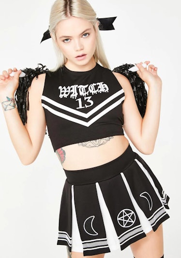 All-black halloween costumes include this demonic cheerleader costume from Dolls Kill