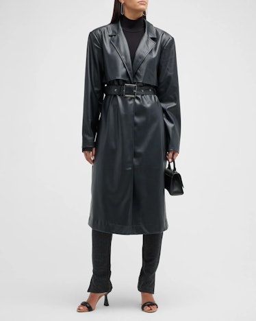 We Wore What Vegan Leather Belted Trench Coat