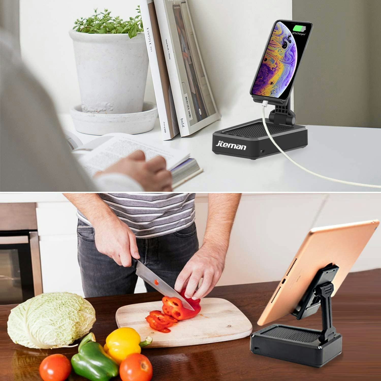 JTEMAN Cell Phone Stand with Wireless Bluetooth Speaker