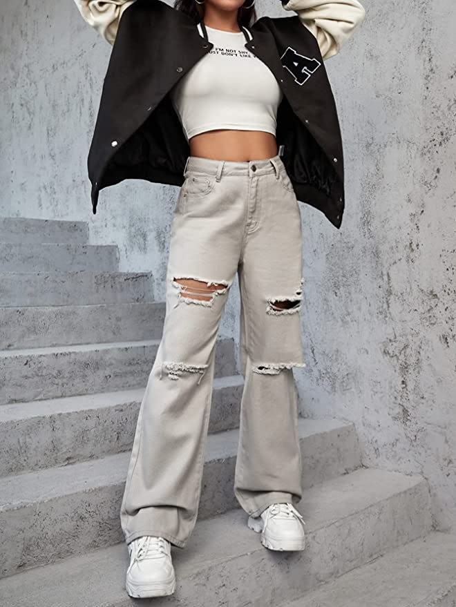 SweatyRocks Distressed Wide Leg Jeans