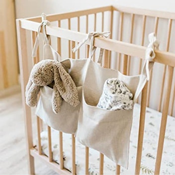 Linen Baby Bedside Hanging Storage Bag
