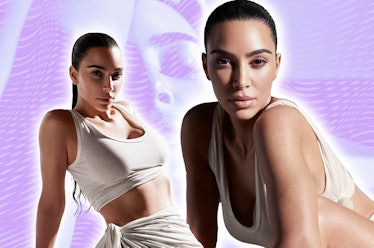 A collage of images of Kim Kardashian from Kim Kardashian's SKKN BY KIM launch campaign.