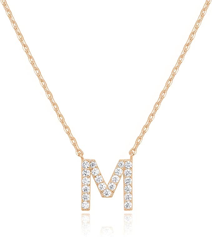 PAVOI 14K White Gold Plated Cubic Zirconia Initial Necklace