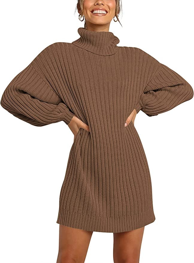 ANRABESS Loose Turtleneck Sweater Dress