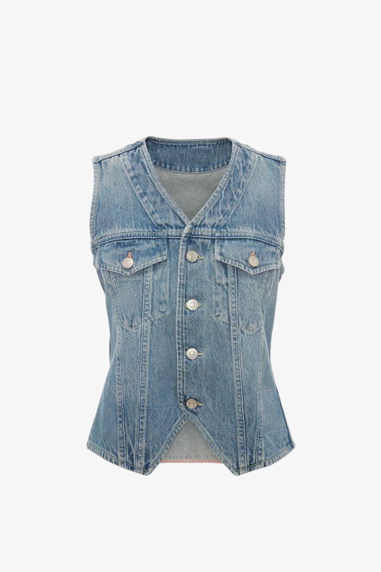 Mia Regan x Victoria Beckham blue denim waistcoat