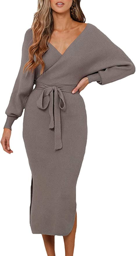 Fixmatti V Neck Wrap Knit Dress