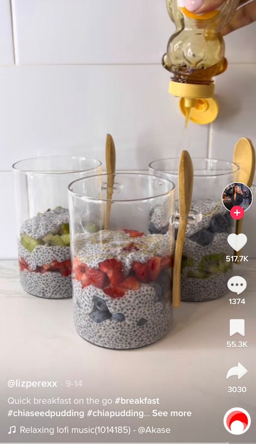 A TikToker shows how to make Kim Kardashian's chia seed pudding on TikTok.