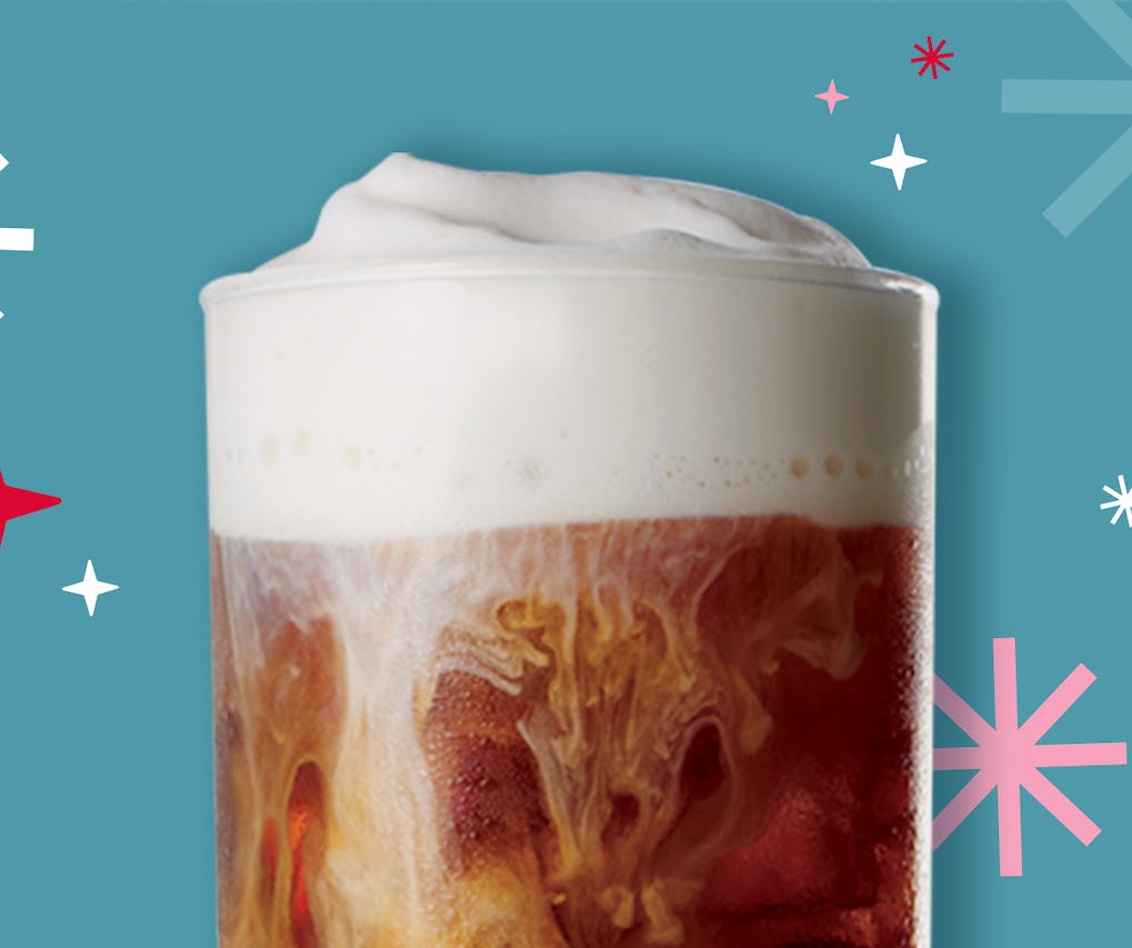 Caribou Coffee looking delicious on a blue background.