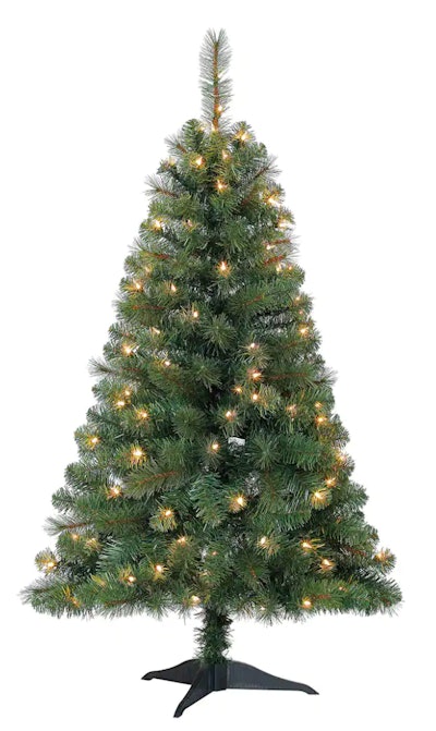 This Ashland 4' Pre-Lit Riverside Pine Artificial Christmas Tree is one of the best flame-retardant ...