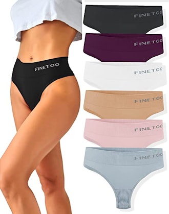 FINETOO High-Waisted Thong Underwear (6-Pack)
