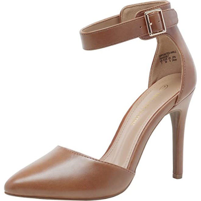 a pair of d'orsay nude heels
