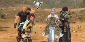 The characters in Star Ocean: The Divine Force standing in a field 