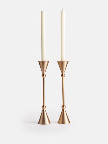 Set of Two Large Bruyere Candleholders, Brushed Brass