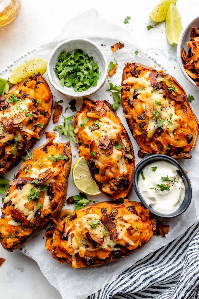 Loaded sweet potato skins are a sweet potato recipe to try.
