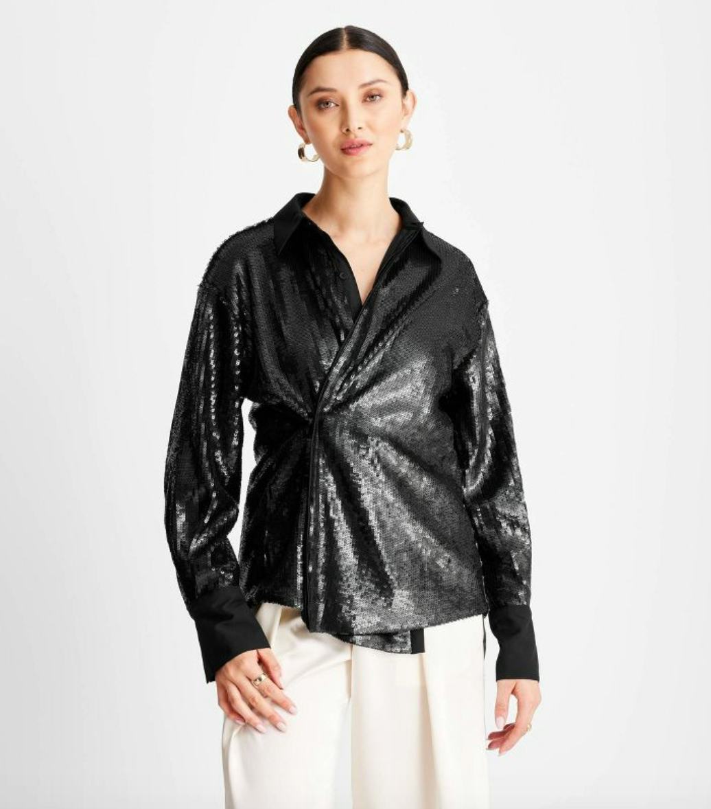 Long Sleeve Sequin Button-Down Shirt - Future Collective™ with Kahlana Barfield Brown