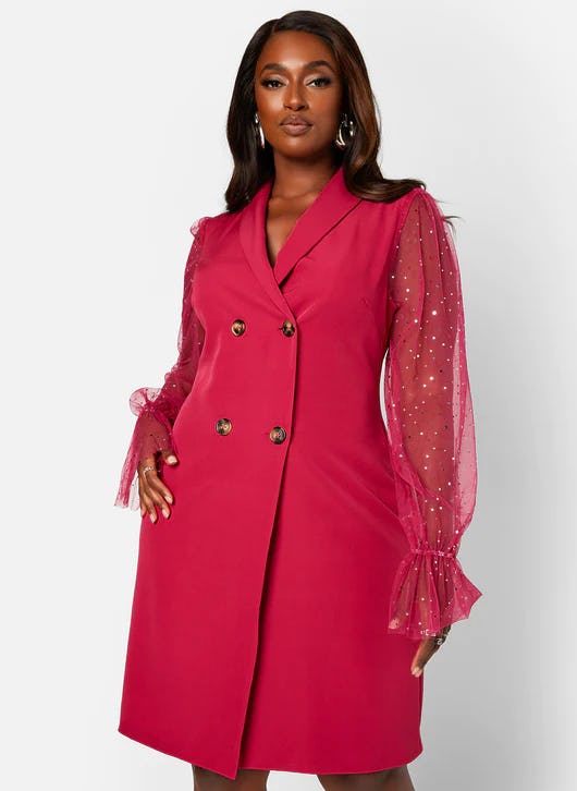 Bringing It Back Mesh Sleeve Mini Blazer Dress