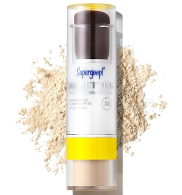 supergoop resetting 100% mineral powder spf 35 is the best sunscreen setting powder to use with tret...