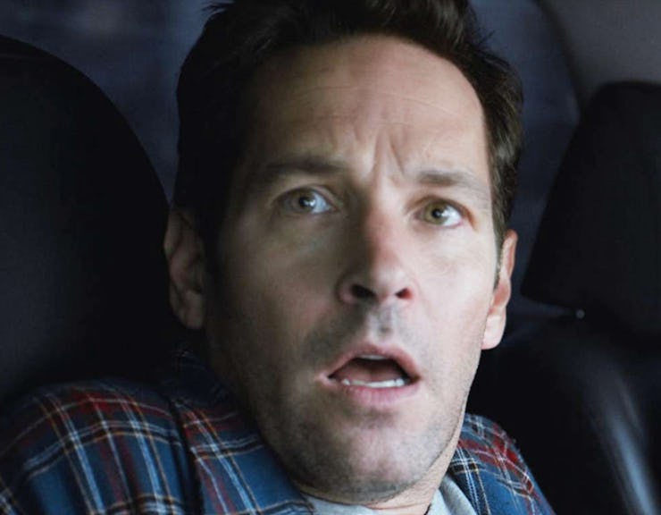 Paul Rudd with a frightened face in the Ant-Man movie