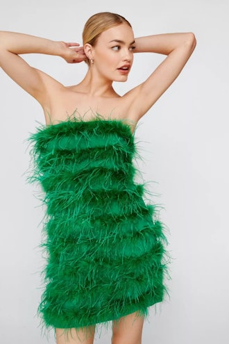 Feather Bandeau Mini Dress
