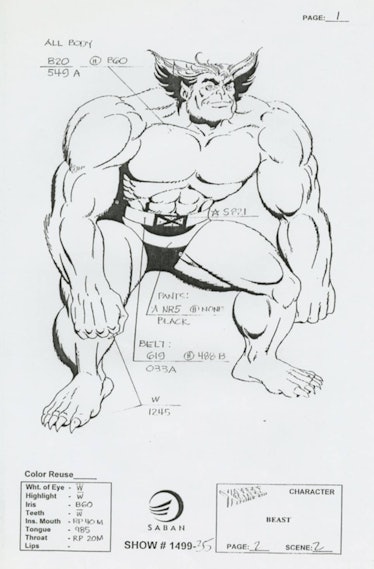 Beast model sheet for X-Men: The Animated Series