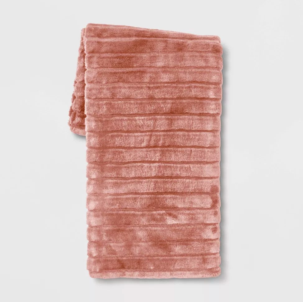 Textured Faux Fur Reversible Throw Blanket